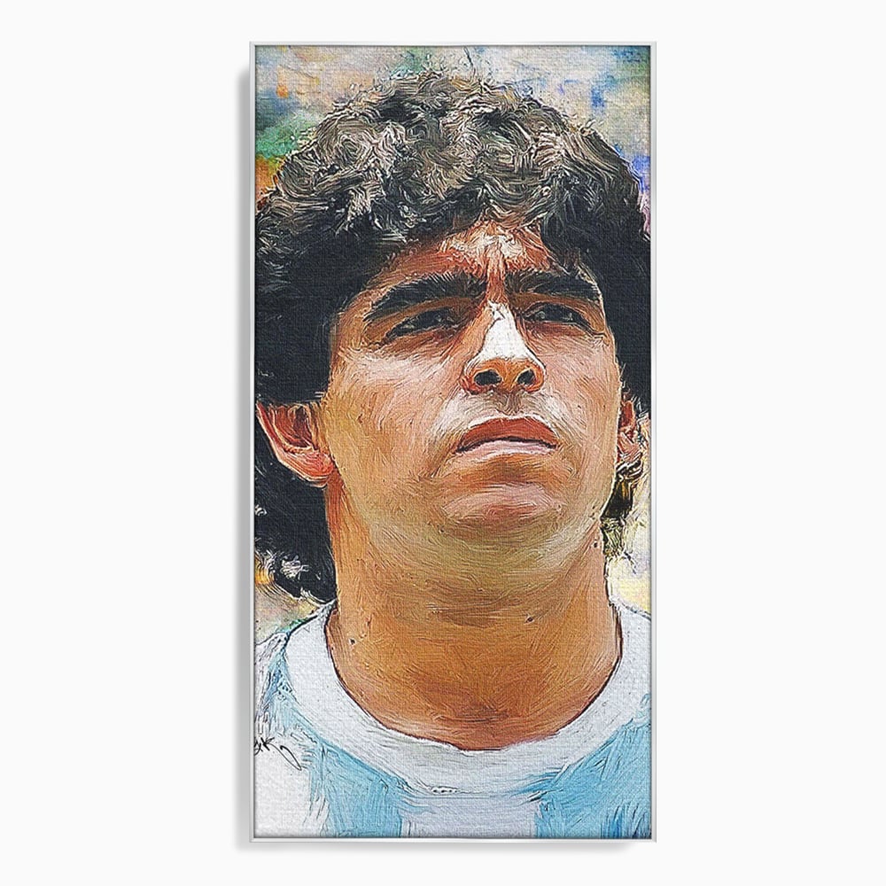 Tablou canvas cu tablou canvas cu diego maradona, in rama de aluminiu argintiu